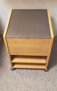 lot 6116 image: Wood tone Particle Board Flip Top Hanging File Cabinet wLower Shelving  17 in. x 17 in. x 24 in.