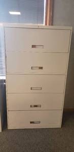 lot 6162 image: Metal 5 Drawer Lateral Filing Cabinet with Pullouts  36 in. x 18 in. x 65 in.  No Keys