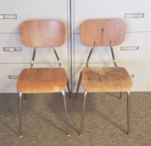 lot 6177 image: Pair of WoodMetal Stacking Chairs  15 in. seat