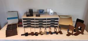 lot 6193 image: Lot of Various Office Supply Items  Office Depot Multi-tray Sorter, Bookend Pairs, Calendar Holders and Others