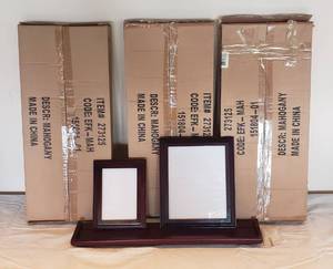 lot 6204 image: 4 Set of one Mahogany Floating Wall Shelf and 2 Coordinating Frames  NIB