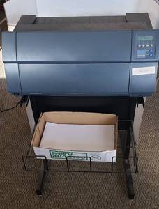 lot 6208 image: Tally 4347-i08 Traction Paper Feed Printer w Black Metal Stand and Box of Paper  works