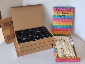 lot 6220 image: Lot of 4 Sets of White Letters for Black Felt Message Boards