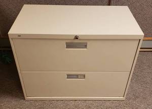 lot 6227 image: Office Image Metal 2 Drawer Lateral Filing Cabinet 36 in. x 19 in. x 28 in.