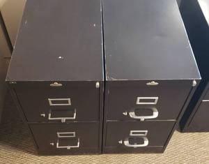 lot 6238 image: Pair of Black Metal 2 Drawer Filing Cabinets