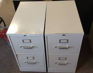 lot 6240 image: Pair of Cream Letter Size Metal 2 Drawer Filing Cabinets