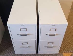 lot 6241 image: Pair of Cream Letter Size Metal 2 Drawer Filing Cabinets