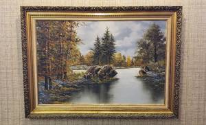 lot 6243 image: Original Oil Painting  BLUE BONNETS by Istvan Porubszky  36 in. x 24 in.  Framed 43 in. x 31 in.