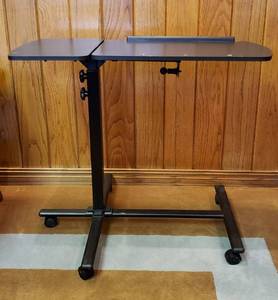 lot 6258 image: Black Metal & Wood Adjustable Side Desk  Tilts  32 in. 16 in. x 27 in.