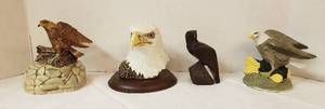 lot 6275 image: Lot of Eagle Figurines  Porcelain, Ceramic and Ironwood