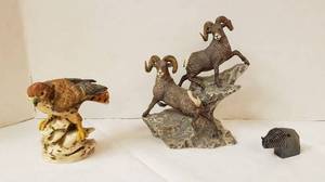 lot 6276 image: Lot of Widlife Figurines  Bighorn Sheep (Lenox), Red Tail Hawk and Bison