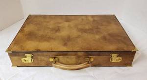 lot 6285 image: Vintage Slimline Light Brown Leather BriefcaseAttache Case  Made in Italy  Keys inside  Very Light Usage  18 in. x 14 in. x 3 in.