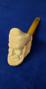 lot 6287 image: Meerschaum Deluxe Hand Carved Turkish Figure wTassel Hat Pipe  7 in. long  Used
