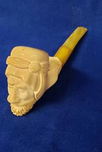 lot 6288 image: Meerschaum Hand Carved Turkish Figure with Caravan Turbine Pipe  7 in. long  Used