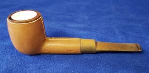 lot 6291 image: Vintage Un-Smoked KiKo #102 Leather Wrapped Meerschaum Lined Pipe  7 in. long  Made in Tanzania