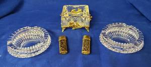 lot 6299 image: Lot of Crystal Ashtrays and Brass Lighter Covers