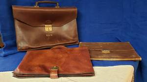 lot 6302 image: Lot of 3 Vintage Leather Attache Cases  this have normal wear all closure work