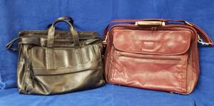 lot 6306 image: Lot of 2 Leather Soft Side BriefcasesAttaches  Colors Black & Wine  all zippers work