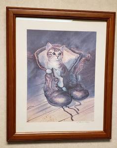 lot 6327 image: Framed Print  Signed & Numbered by R. Carver  Kitten in Boots  19 in. x 23 in.