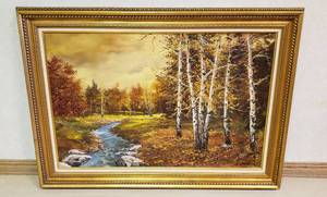 lot 6336 image: Large Framed Oil Painting by Istvan Porubszky  Aspens & Creek Landscape Scenery  36 in. x 24 in.  Framed 43 in. x 31 in.