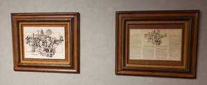 lot 6342 image: Pair of Framed David Frederick Gray Marble Etching Entitled The Kansas Legend and the Description of the Etching  Etching 16 in. x 12 in. Frame 26 in. x 22 in.