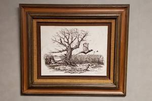 lot 6343 image: Framed David Frederick Gray Marble Etching Entitled PHEASANTS  Etching 16 in. x 12 in. Frame 26 in. x 22 in.