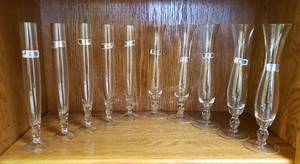 lot 6367 image: Collection of 10 Crystalery Single Flower Vases  Mouthblown & Handcut  Made in Turkey  10 in. tall x 2 in. diameter