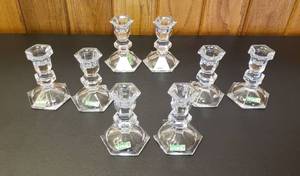 lot 6369 image: Collection of 8 Irena Clear Crystal Candlesticks  Made in Poland  4 34 in. tall