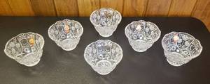 lot 6370 image: Collection of 6 Anna Hutte 24% PbO Crystal Handcut Bowls  Made in Germany  6 in. wide x 4 in. tall