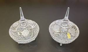 lot 6372 image: Pair of Imperlux Handcut 24% Lead Crystal Floral Footed Candy Dishes