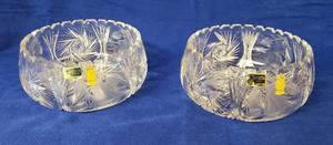 lot 6373 image: Pair of Imperlux Handcut 24% Lead Crystal Heavy Bowls  8 in. diameter