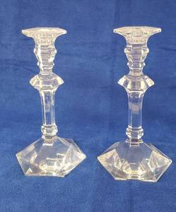 lot 6381 image: Pair of Val St. Lambert Clear Crystal Candlesticks  9 14 in. tall