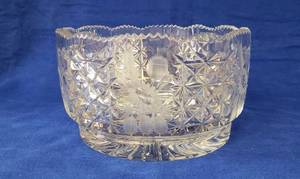 lot 6391 image: Large Heavy Crystal Hand Cut Bowl  10 in. diameter x 6 in. tall