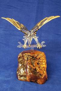 lot 6394 image: Gold Painted Hand Blown Glass Eagle mounted in Wood Base  8 in. x 4 in. x 10 in. tall overall