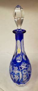lot 6403 image: Cobalt Blue Cut to Clear Imperlux Bohemian Glass Decanter  Made in Germany  14 34 in. tall