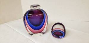 lot 6409 image: Multi-Color Formia Vetri Di Murano Glass Vase & Paperweight - Made in Italy