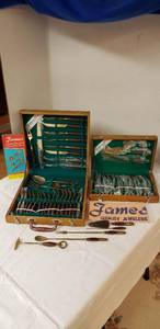 lot 6413 image: 2 Box Set - James of Bangkok Brass & Teakwood Utensils & Serving Pieces 54pcs.
