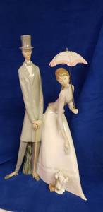 lot 6431 image: Lladro #4563 -  Extra Large Edwardian Couple with Parasol,  Man wCane & Woman wParasol Collector Statue - No Box