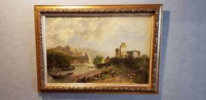 lot 6439 image: Original Oil Painting of European River Scene by Eleonore Guinther, 24x36 in Custom Gold Frame - Frame size 42x30