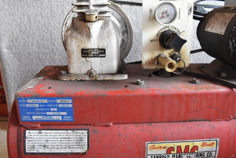 Sanborn Manufacturing Air Compressor Mo. 34A50 10 10 Gallon