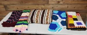 lot 1013 image: Large Afghan Throw (60 x 90 in.) and 4 Lap Afghan Throws (Various Sizes)
