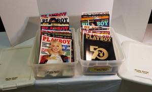 lot 1070 image: Assortment of Playboy Magazines  Years 2002 to 2005 includes 2 small totes