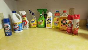 lot 114 image: Cleaning Supplies  Most are 34 Full...only a few under half
