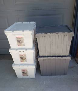 lot 122 image: (5) Flip Top Storage Totes
