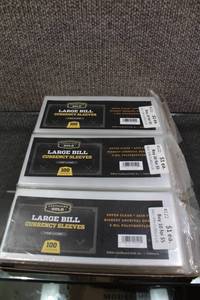 lot 3077 image: Lot of 9- 100 Count Packs of Archival Quality Large Currency Protective Sleeves -900 Sleeves Total -WILL SHIP