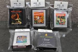 lot 3115 image: Lot of 5 Vintage Atari Games Space Combat, Kangaroo, Jungle Hunt, 4 Tele-Games (Tilt, Bonus Balls, Rollovers), & Sssnake - WILL SHIP