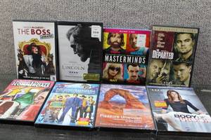 lot 3121 image: Lot of 8 MoviesTV Shows The Departed (DVD), Masterminds (Blu-Ray), Lincoln (DVD), The Boss (DVD), Body of Proof Season 1 (DVD), Pleasure Unwoven (DVD), Night at the Museum 2 (DVD), Worlds Funniest and Cleverest Commercials (DVD) - WILL SHIP