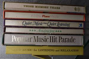 lot 3131 image: Lot of 6 Record Sets Those Memory Years, All Star Piano Magic (1980), 56 Favorite Ballads and Songs of Sentiment, Quiet Music for Quiet Listening (1985), Mood Music for Listening and Relaxation, Popular Music Hit Parade (1968) - WILL SHIP
