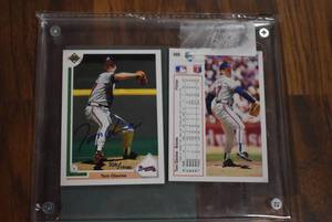 lot 3042 image: Autographed Tom Glavine Atlanta Braves 1991 Upper Deck Baseball Trading Card in Sealed Case with COA - WILL SHIP