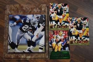 lot 3071 image: Lot of 4 Collectible Football Prints Includes 3 Brett Favre 1996 Pacific Collection Cards & an Emmit Smith Class of Distinction 1997 Donruss Collectible - WILL SHIP